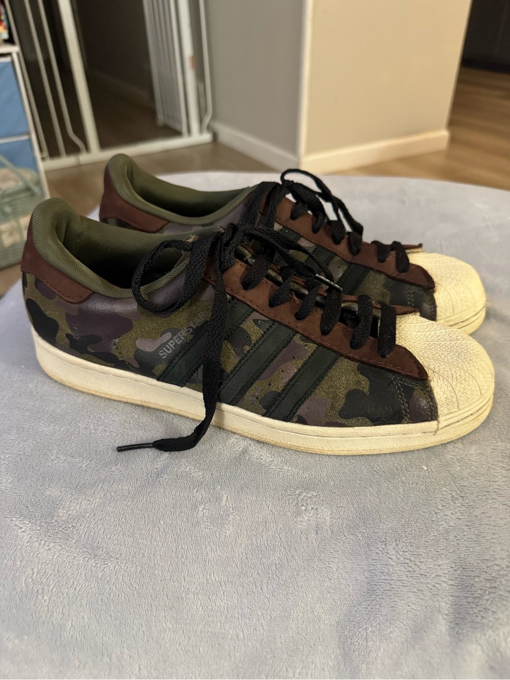 Adidas Originals Superstar Camo Olive Brown Sneakers Men's Size 9.5 HQ8866